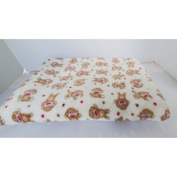 Baby Starters Sock Monkey White Plush Fleece Cuddly Blanket 30" X 40" Red Stars - Picture 2 of 8